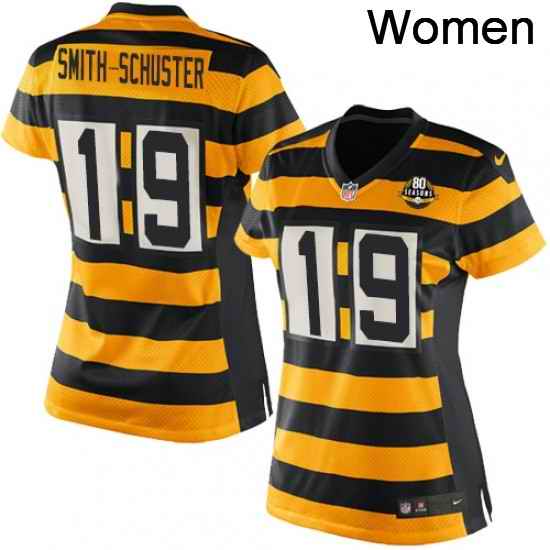 Womens Nike Pittsburgh Steelers 19 JuJu Smith Schuster Game YellowBlack Alternate 80TH Anniversary Throwback NFL Jersey